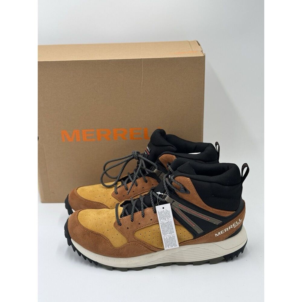 Merrell Men's Wildwood Mid Leather Waterproof Hiking Boots Spice Gold Sz 14 NEW